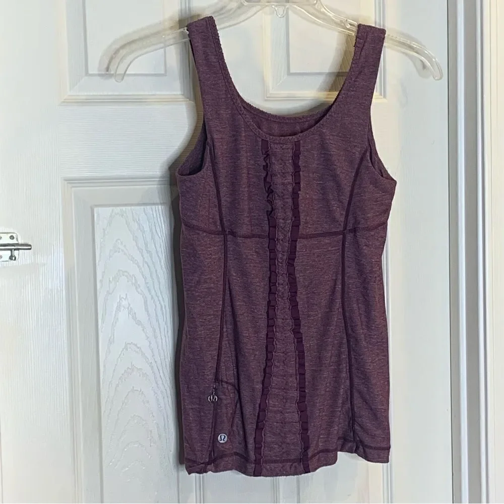 Lululemon Run Free Ruffle Tank Top Sz 8 Workout Athletic Heathered Plum Purple